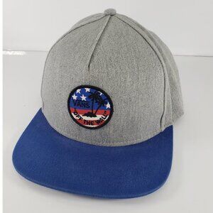 Vans Off The Wall Hat American Flag Patch Palm Tree Gray Blue Snapback Flat Bill